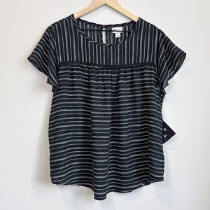 ✨NWT✨ Ava & Viv Flutter Sleeve Stripe Crochet Accent Blouse - Black - Size 1X